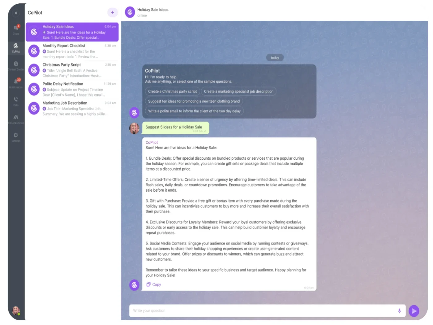 Bitrix24 AI-powered CoPilot chat.
