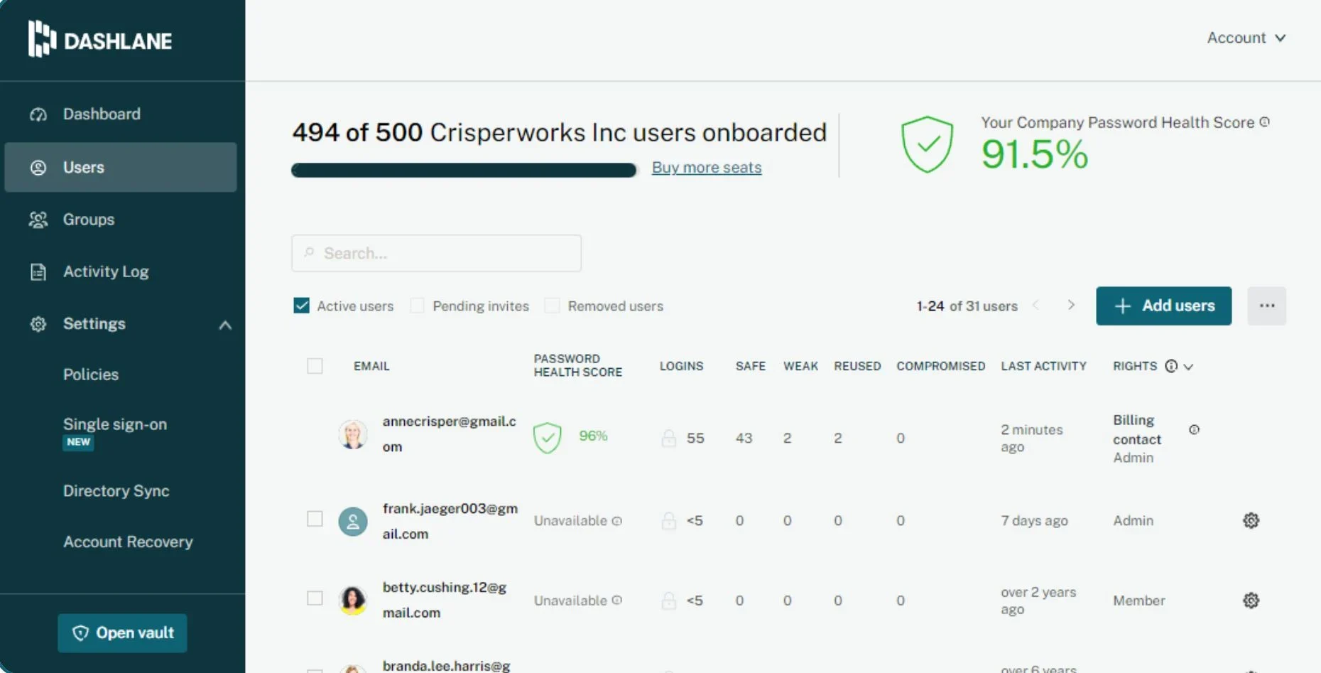 Screenshot of Dashlane password health dashboard.