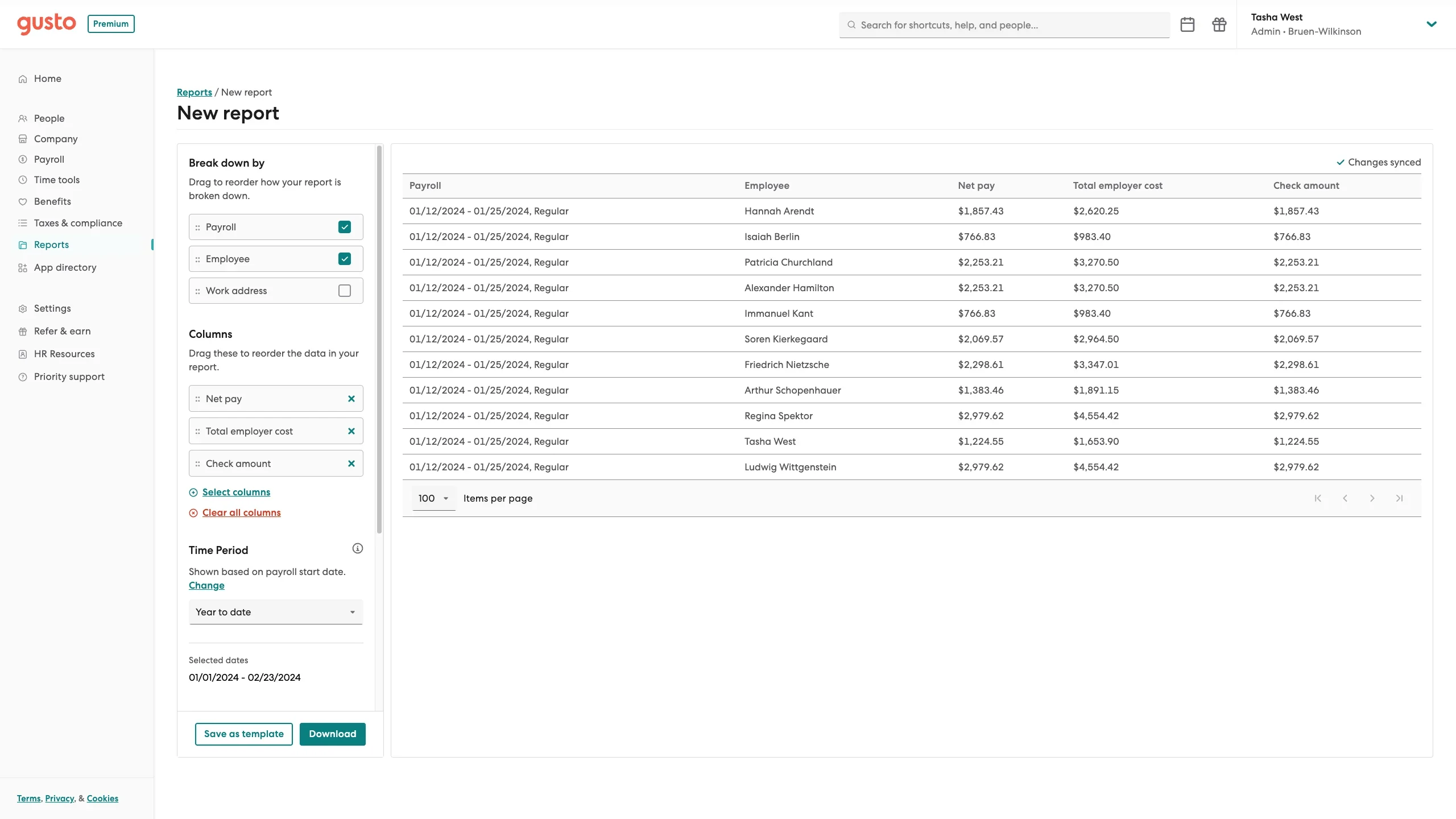 Gusto's easy-to-build, easy-to-interpret custom reports ensure business owners can quickly assemble spreadsheet-style data to gain fast, clear and specific insights about their business.