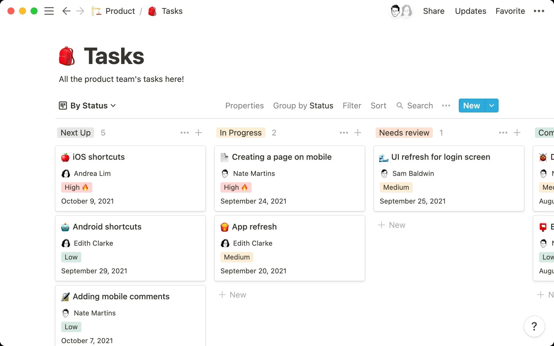 Notion task tracker dashboard view.
