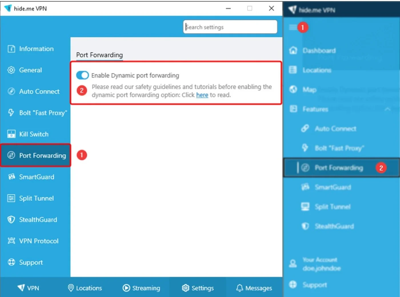 hide.me Port Forwarding.