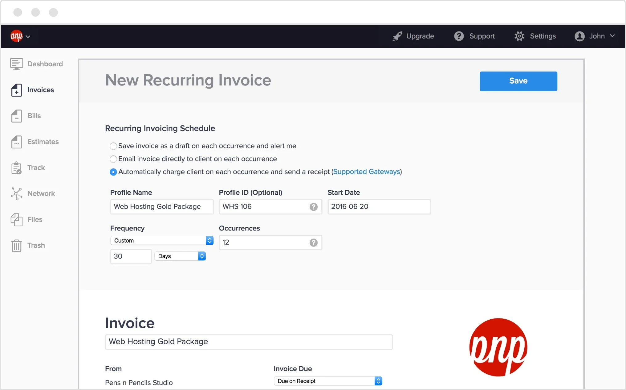 Hiveage's payment automation settings.