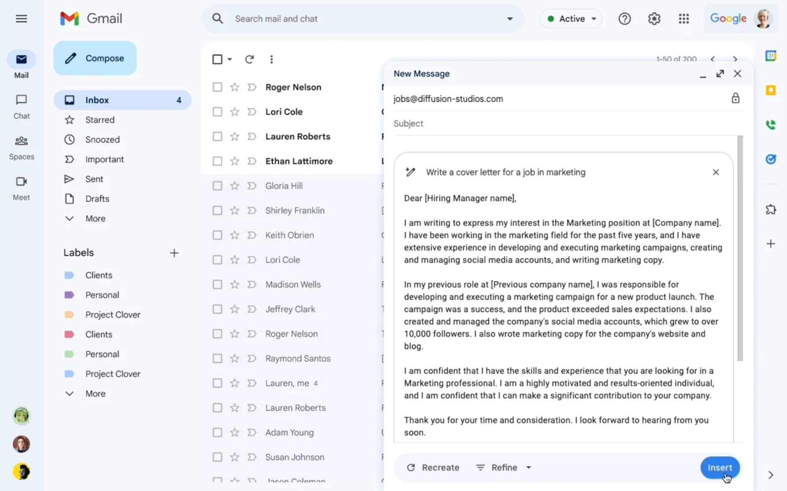 Gmail’s Help Me Write feature uses AI to generate email drafts based on a simple prompt, saving you time on creating messages for cover letters, follow-ups, and more.