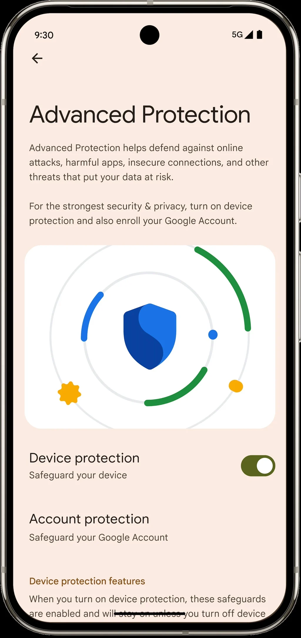 Screenshot from Google of its Advanced Protection feature on an Android device.