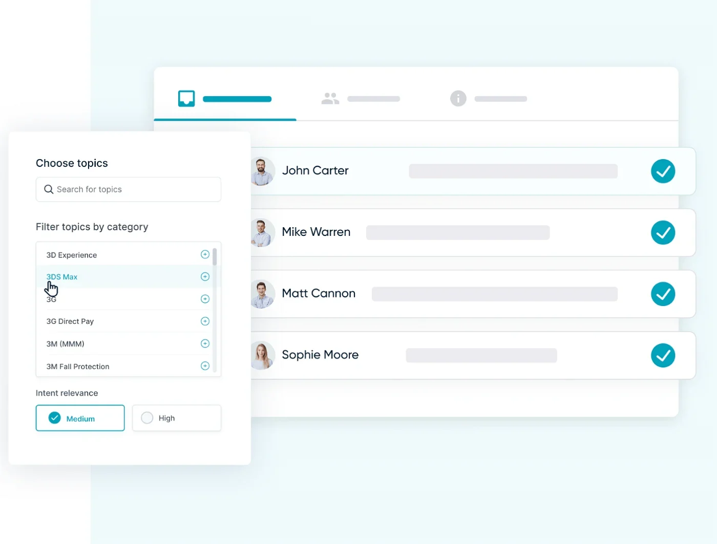 Example intent data filtering on UpLead dashboard.