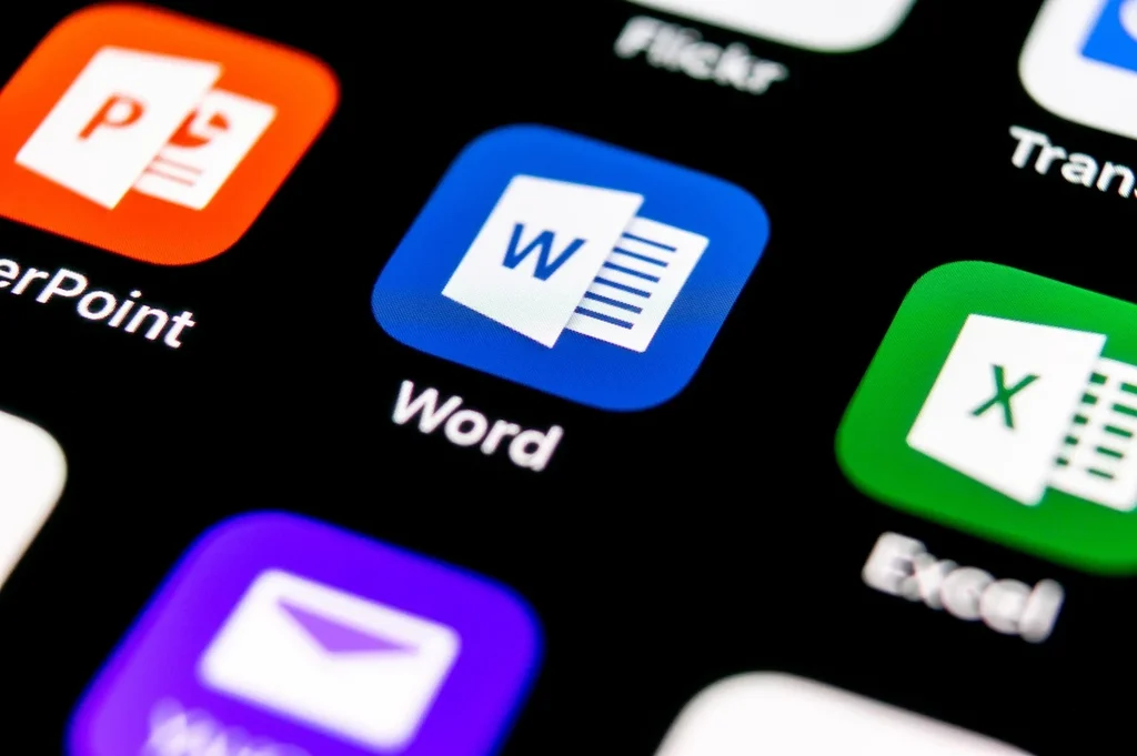 Sankt-Petersburg, Russia, September 30, 2018: Microsoft Word application icon on Apple iPhone X screen close-up. Microsoft office word icon. Microsoft office on mobile phone. Social media