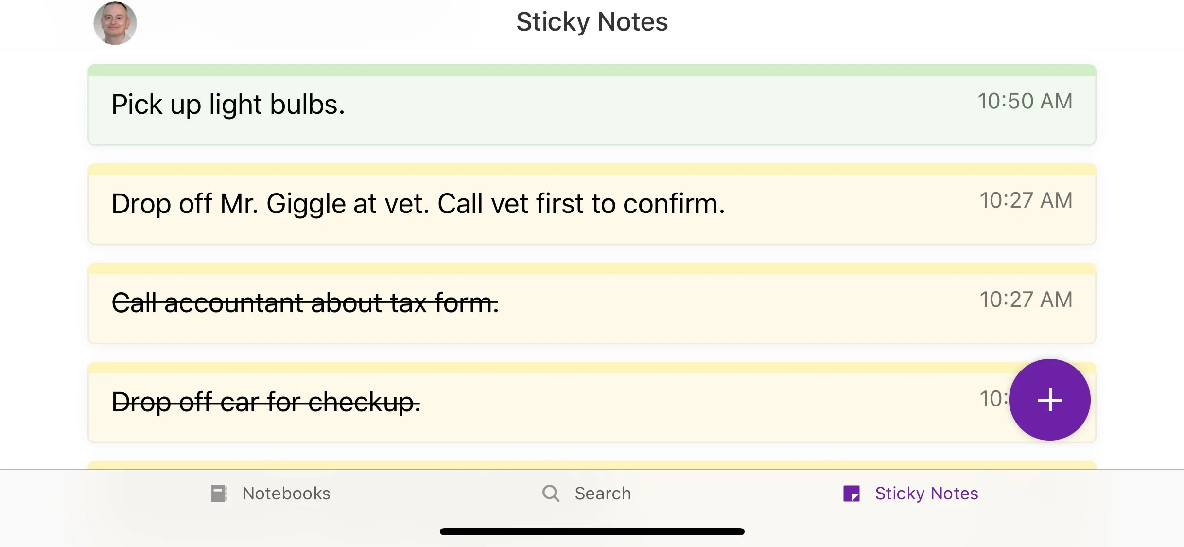 In this tutorial "How to Use Microsoft's Sticky Notes in Windows 10," launch the iOS or Android app and sign in with your Microsoft Account. On your phone, tap the tab for Sticky Notes. To edit an existing note, just tap its entry. To add a new note, tap the + icon.