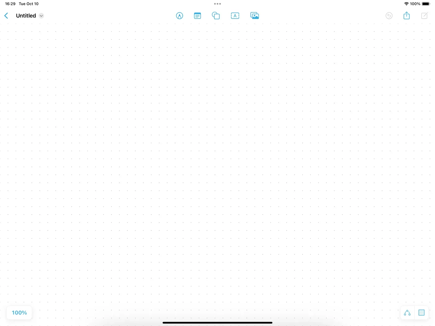 Screenshot showing the interface of a new, blank Freeform board on iPad.