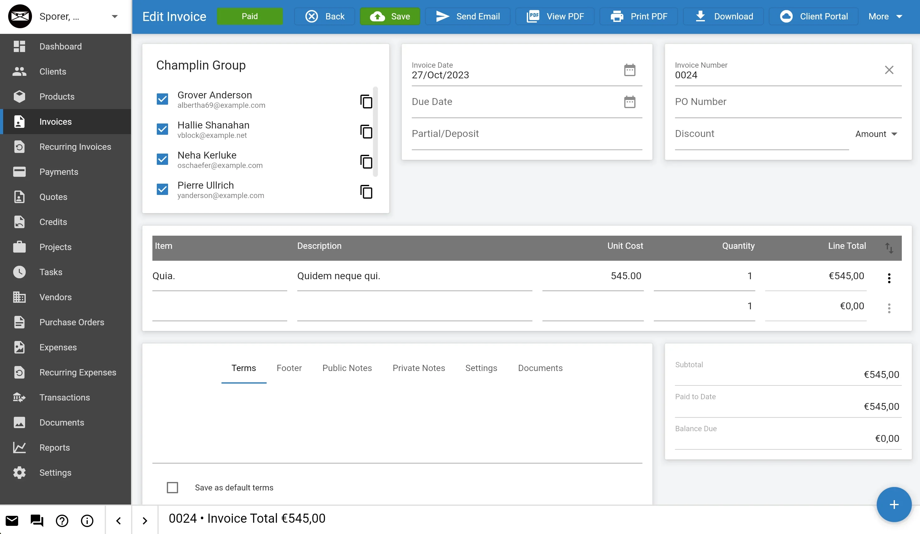 A look at Invoice Ninja's invoice templates and automation.