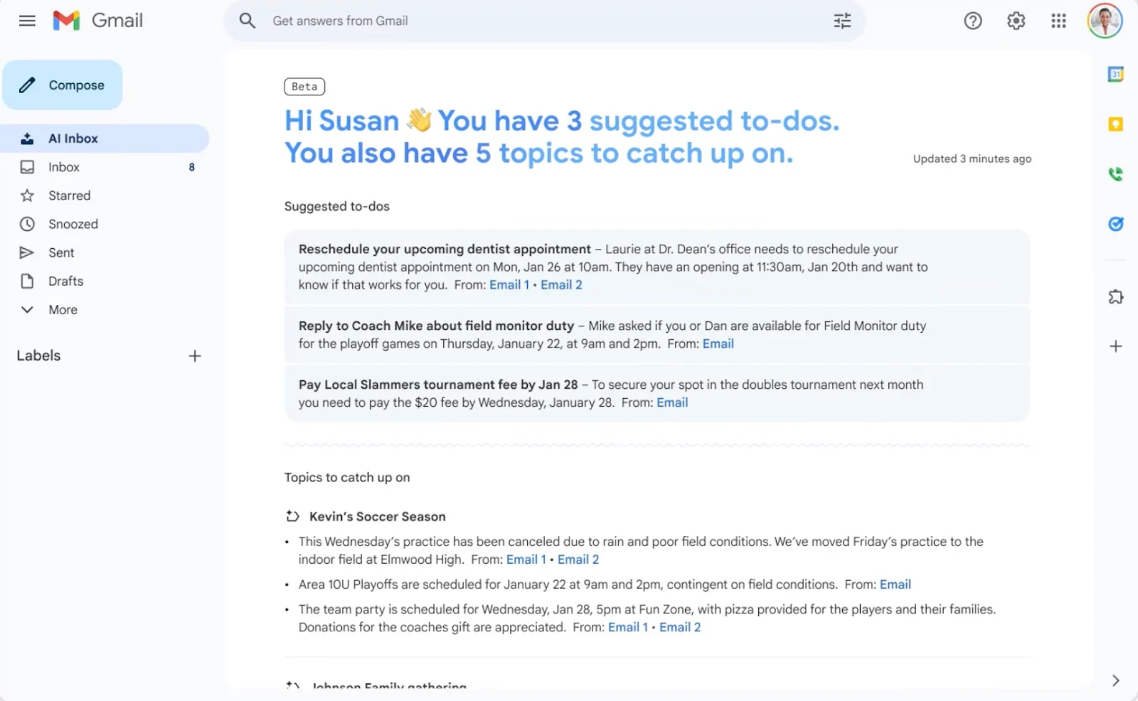 AI Inbox highlights your most important tasks and topics, helping you prioritize what needs your attention.