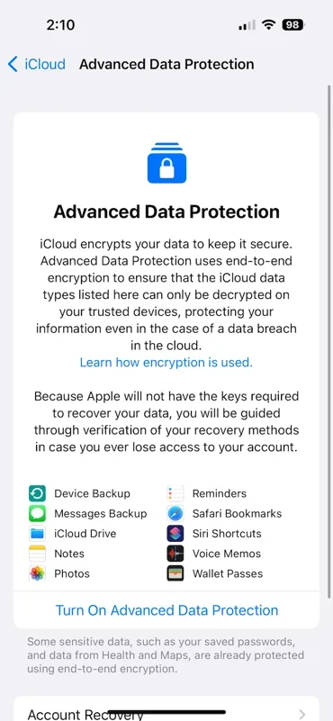 You will be walked through the process to upgrade your iCloud account’s security features.