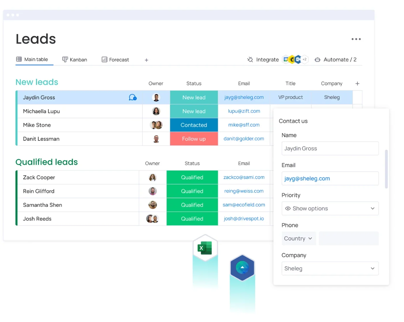 monday CRM’s lead management board helps teams track lead status, ownership, and follow-ups.