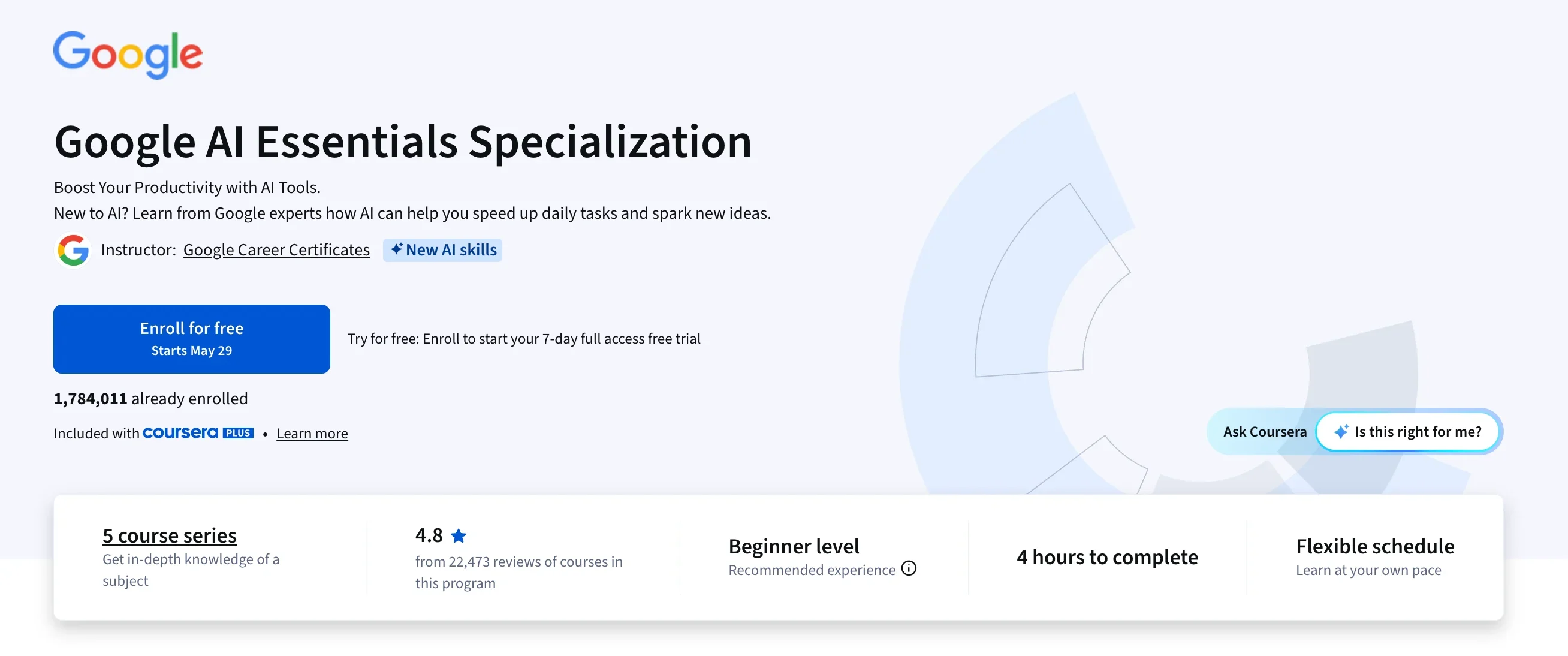 Google AI Essentials Specialization screenshot